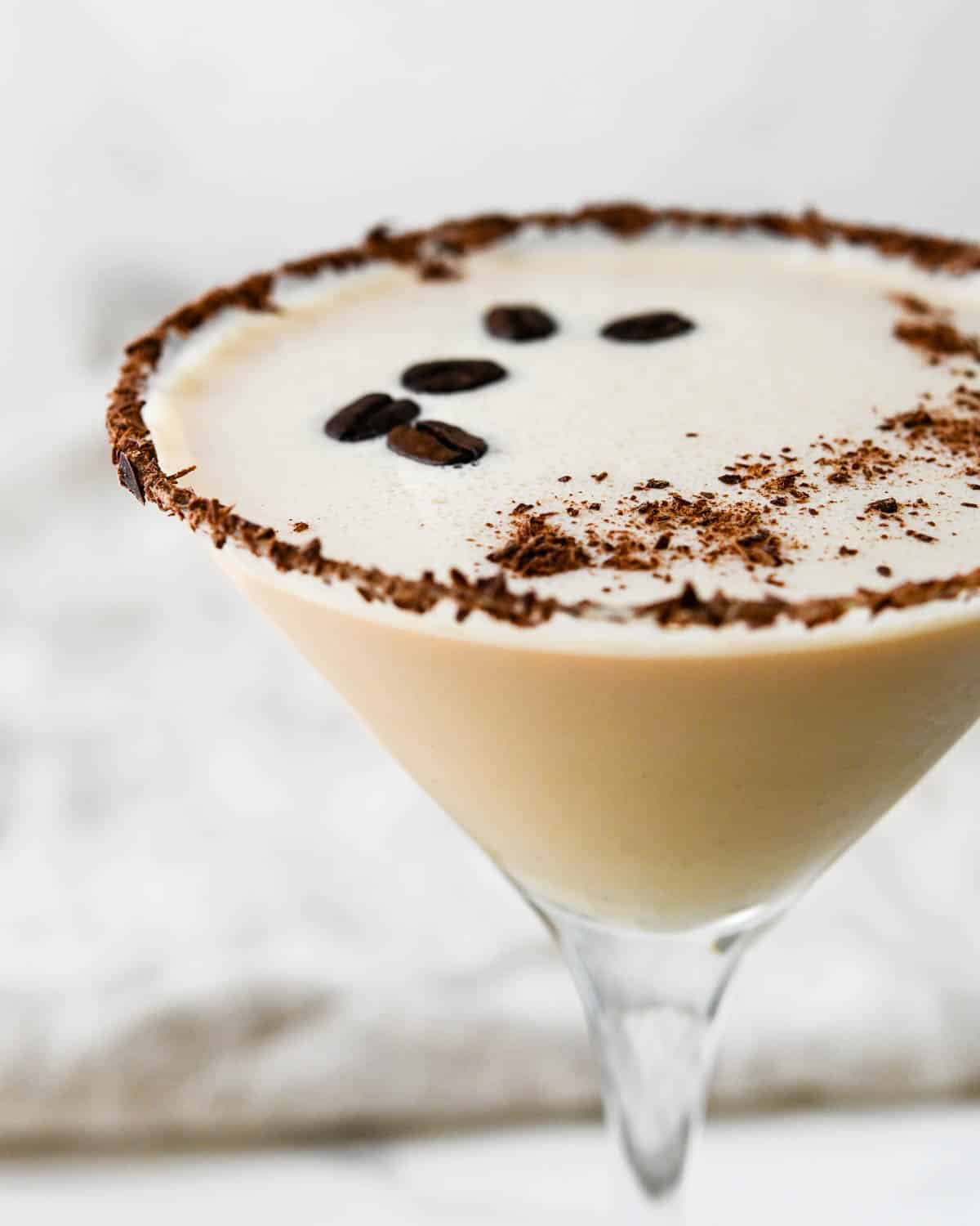 A closeup of the chocolate espresso martini. 