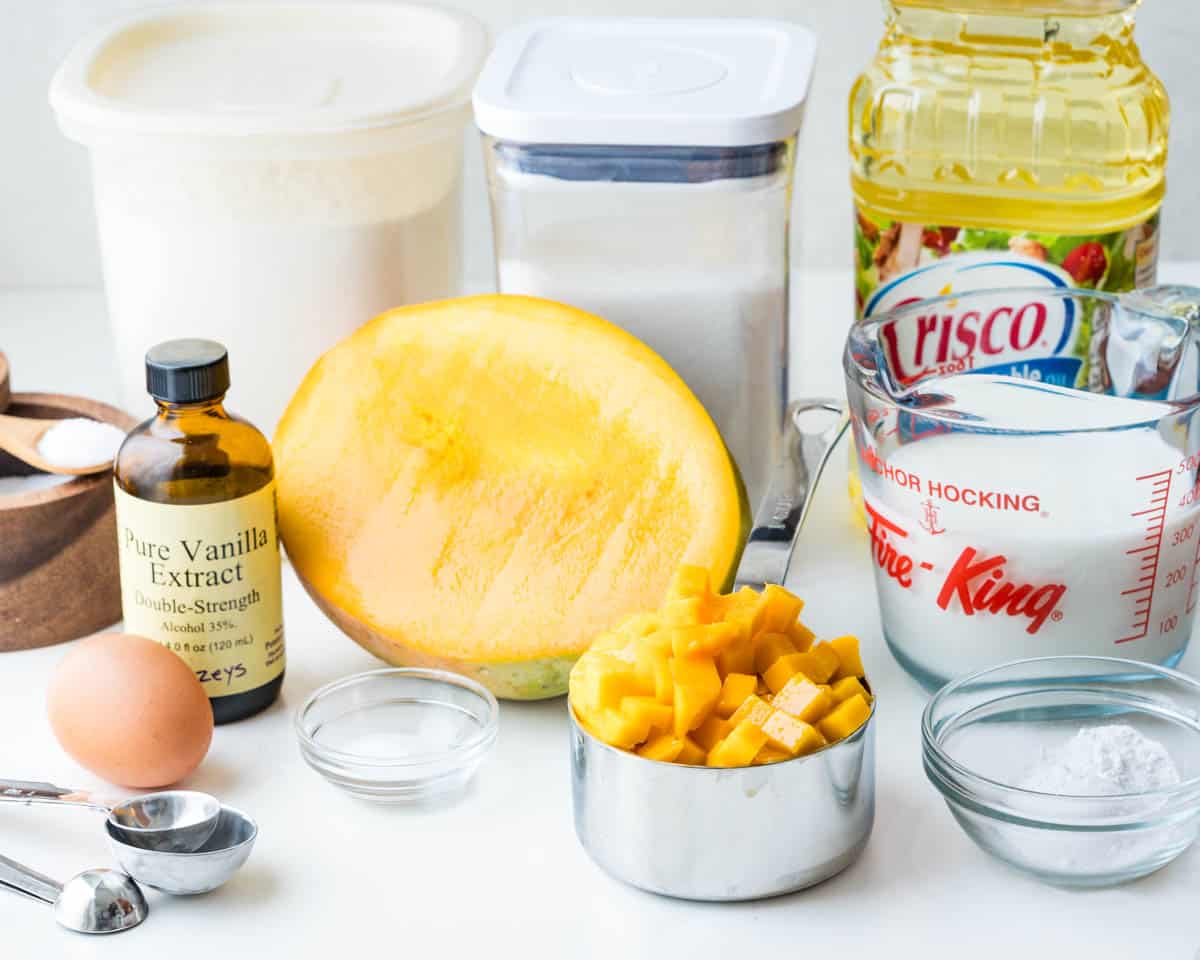 Ingredients for the mango bread recipe.
