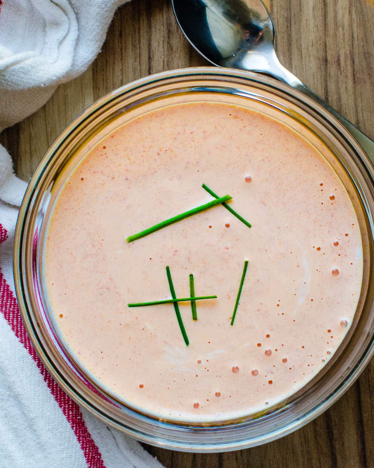 The blended red pepper aioli in a jar. 