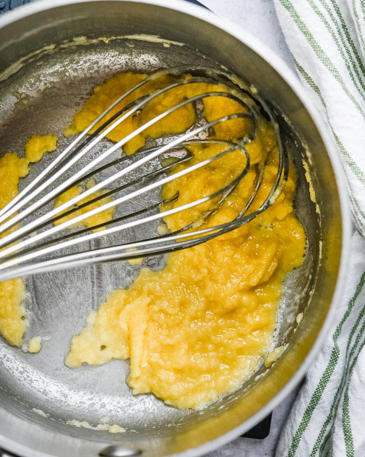 Making a roux with melted butter and flour.