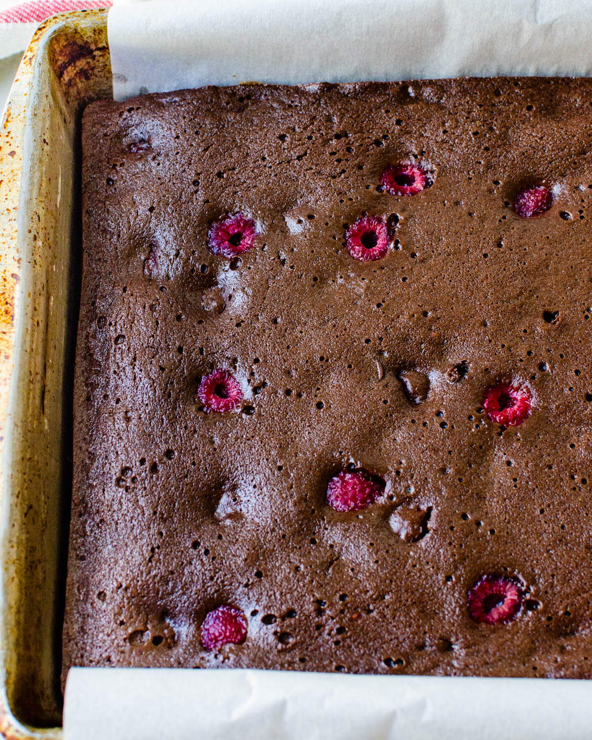 The raspberry brownies after baking.