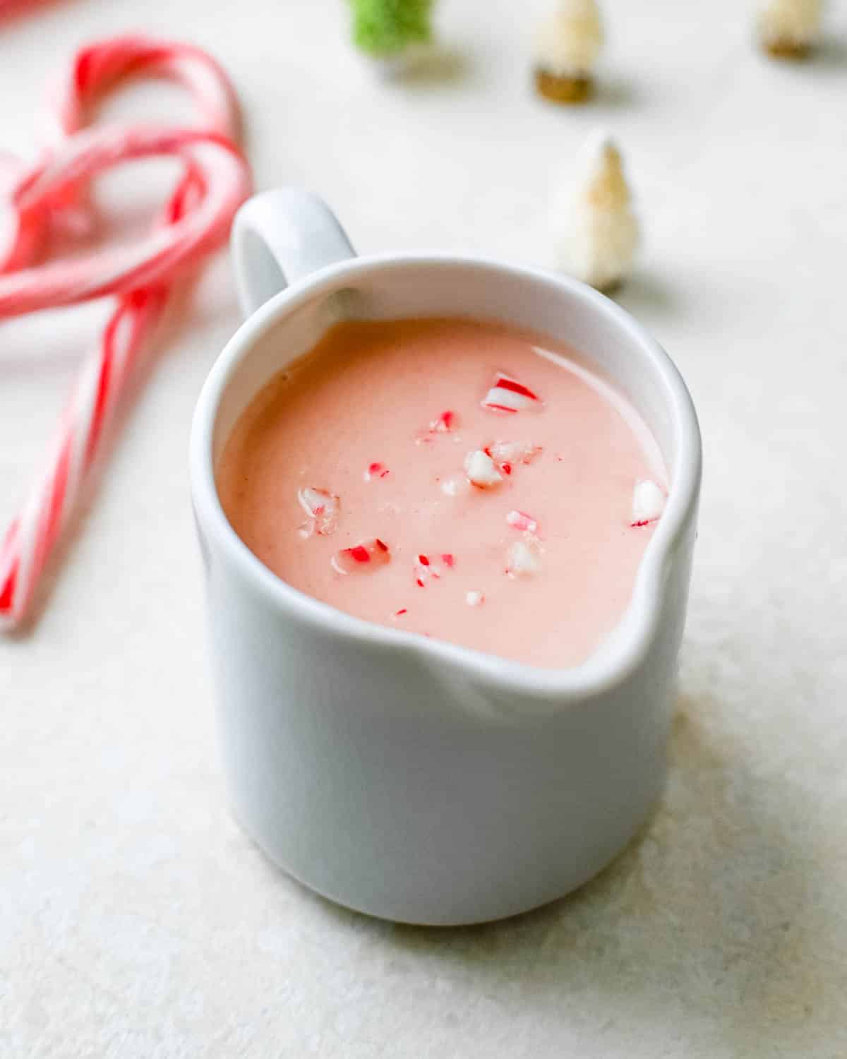 a serving pitcher of peppermint magic shell.