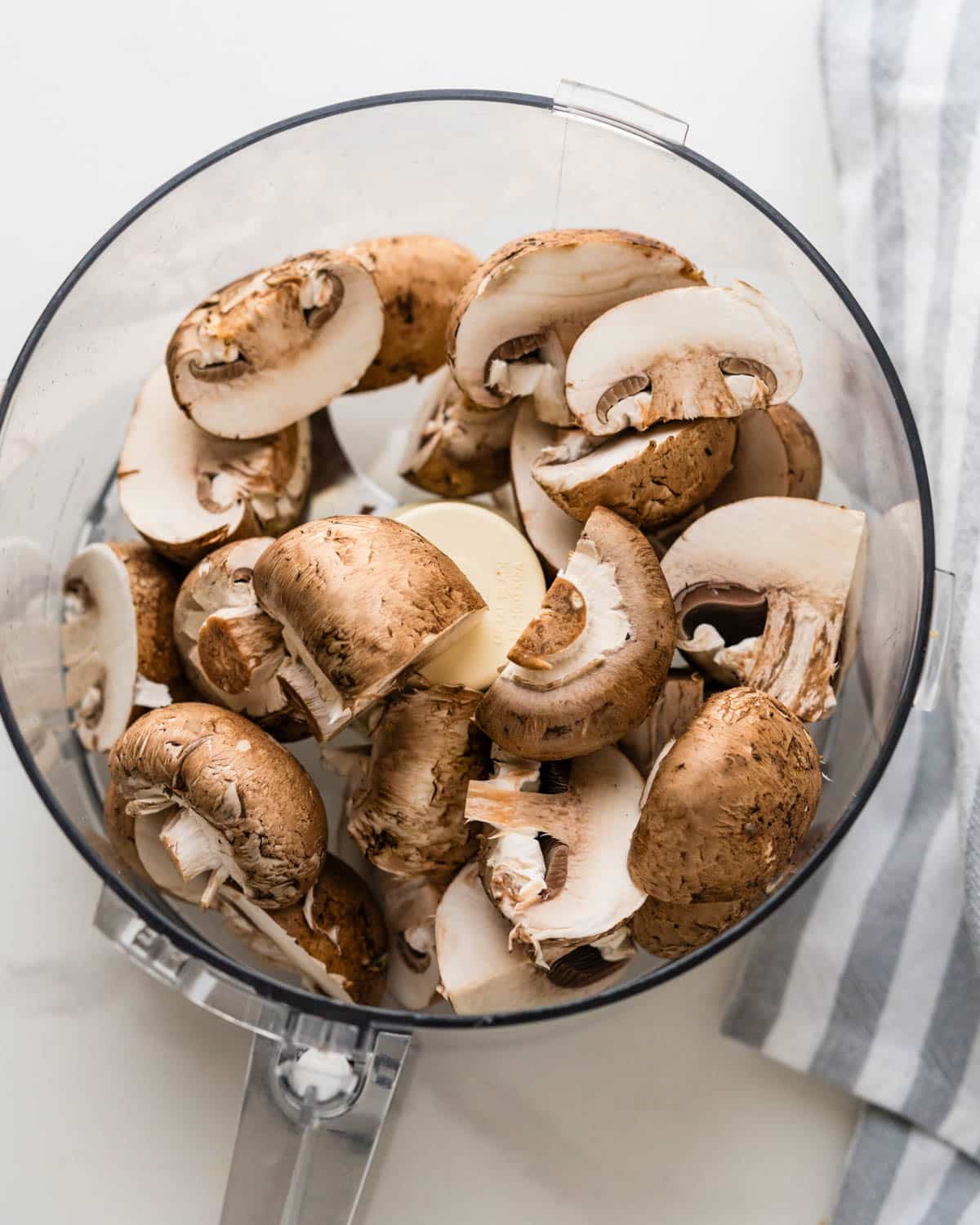 Mushrooms in a food proces