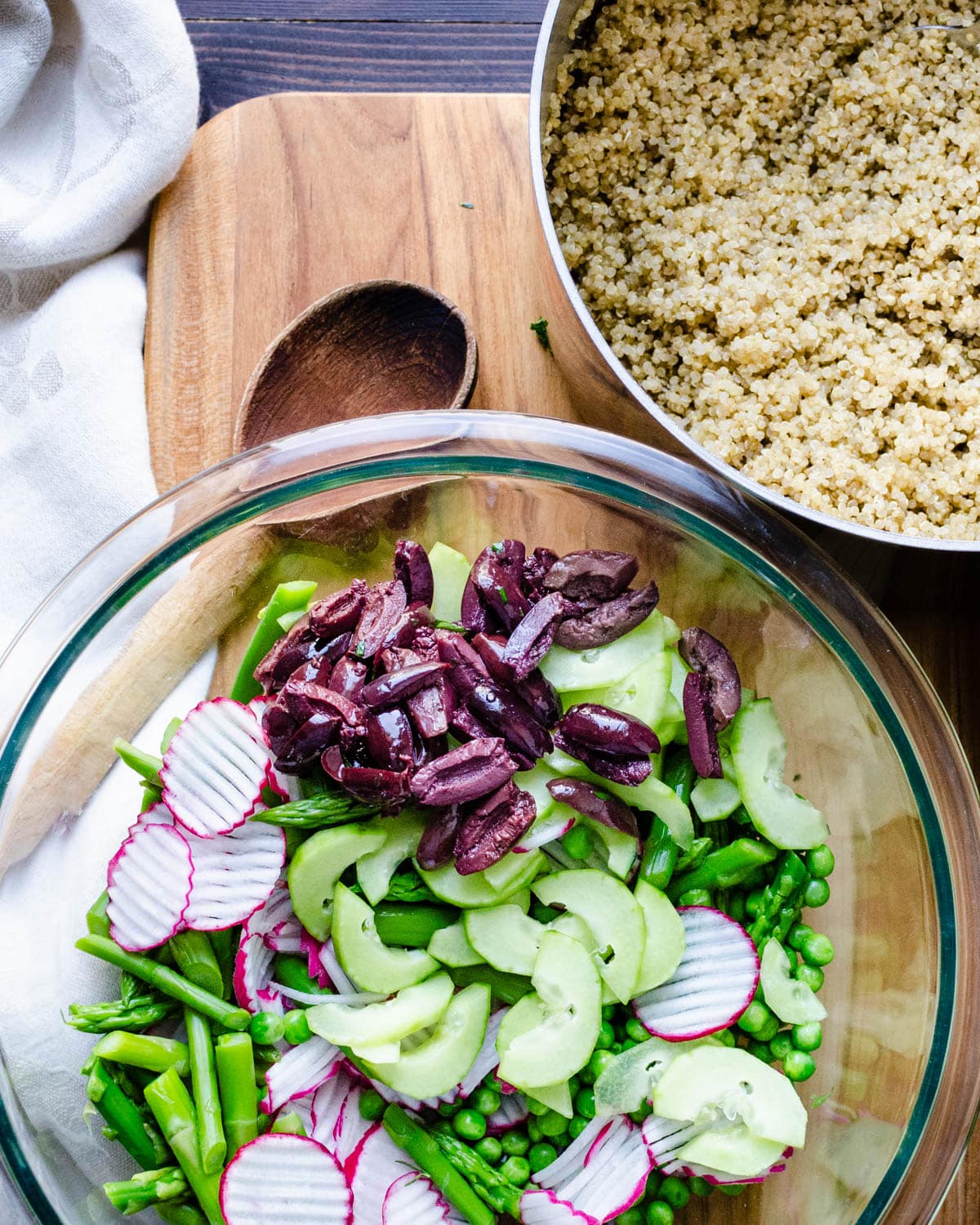 Assemble the vegetables in a large bowl before adding cooled quinoa.