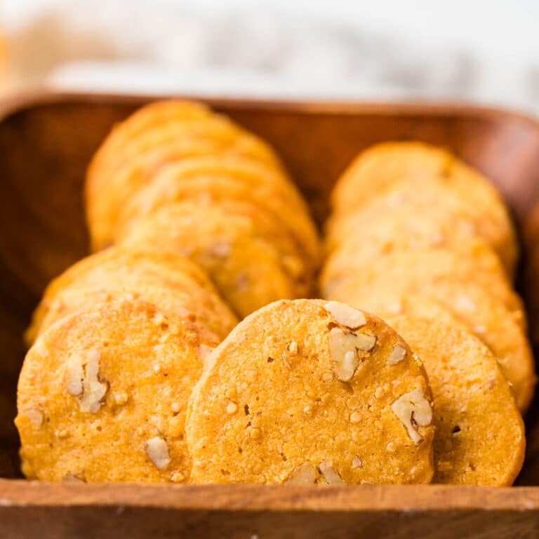Cheddar Cheese Crackers in a bowl.