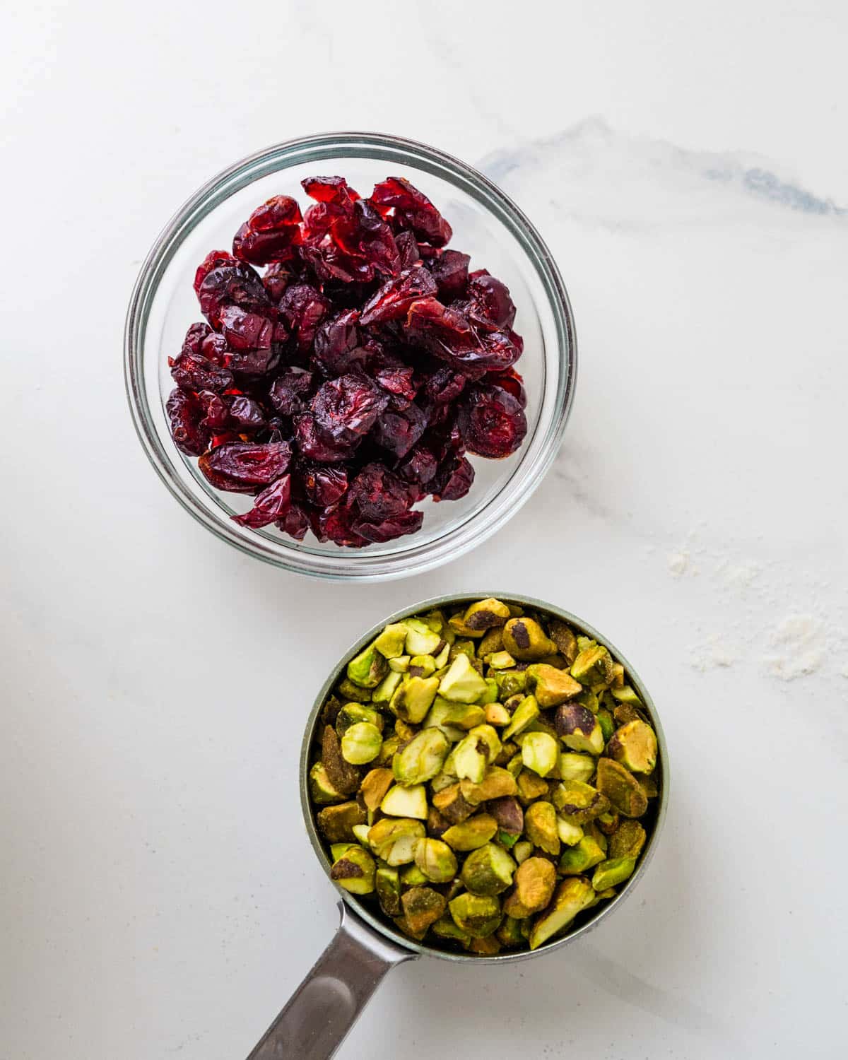 Dried cranberries and pistachios.