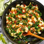 Italian gnocchi with pancetta and spinach.