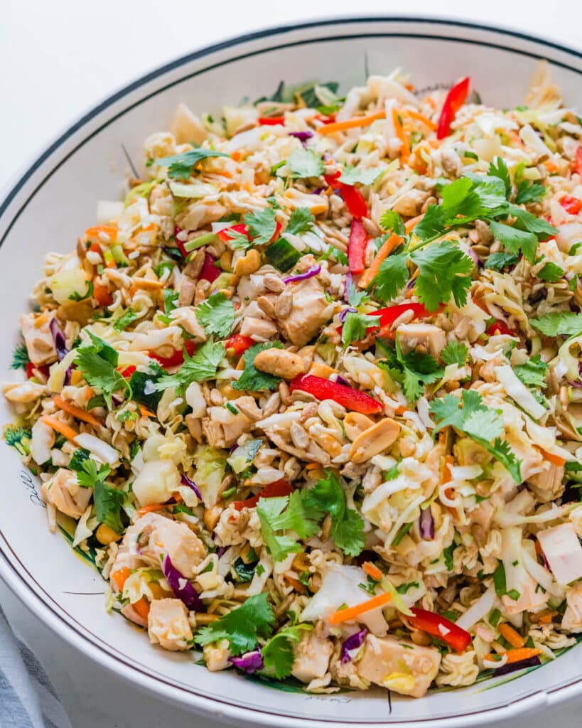 Chinese chicken salad in a large serving bowl.