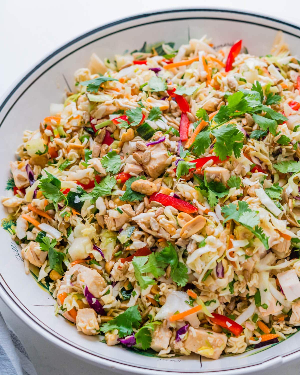 Chinese chicken salad in a large serving bowl.