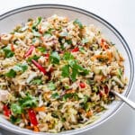 Chinese chicken salad in a large serving bowl.