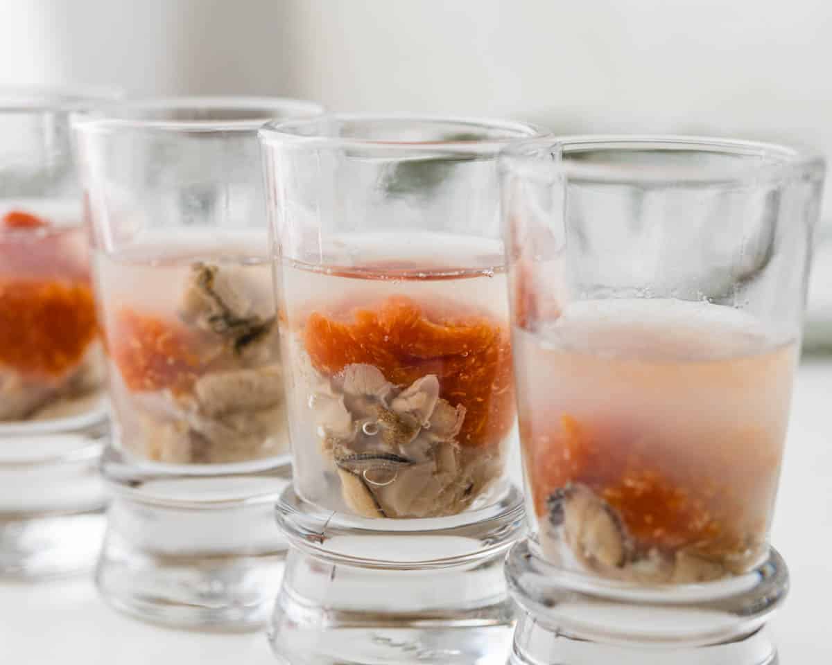 A line of oyster shooters.