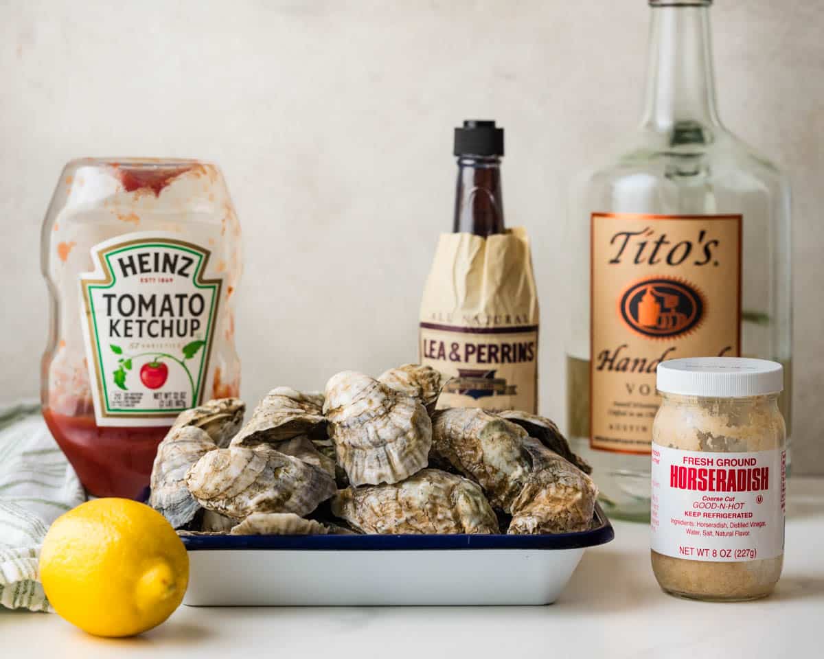 The ingredients needed to make oyster shooters.