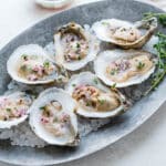 Oysters on the halfshell with tangy mignonette.