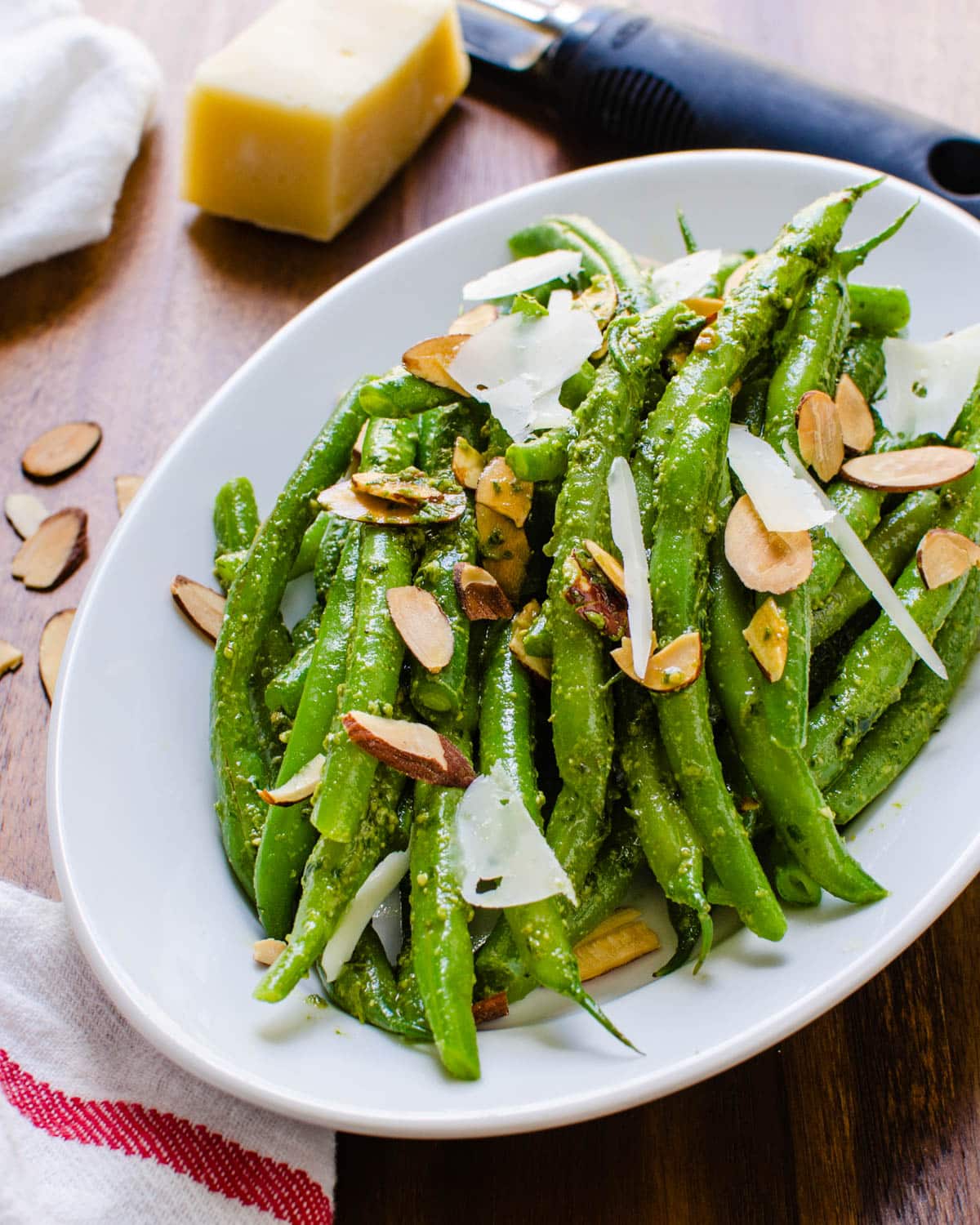 Serving Italian green beans on a plate.