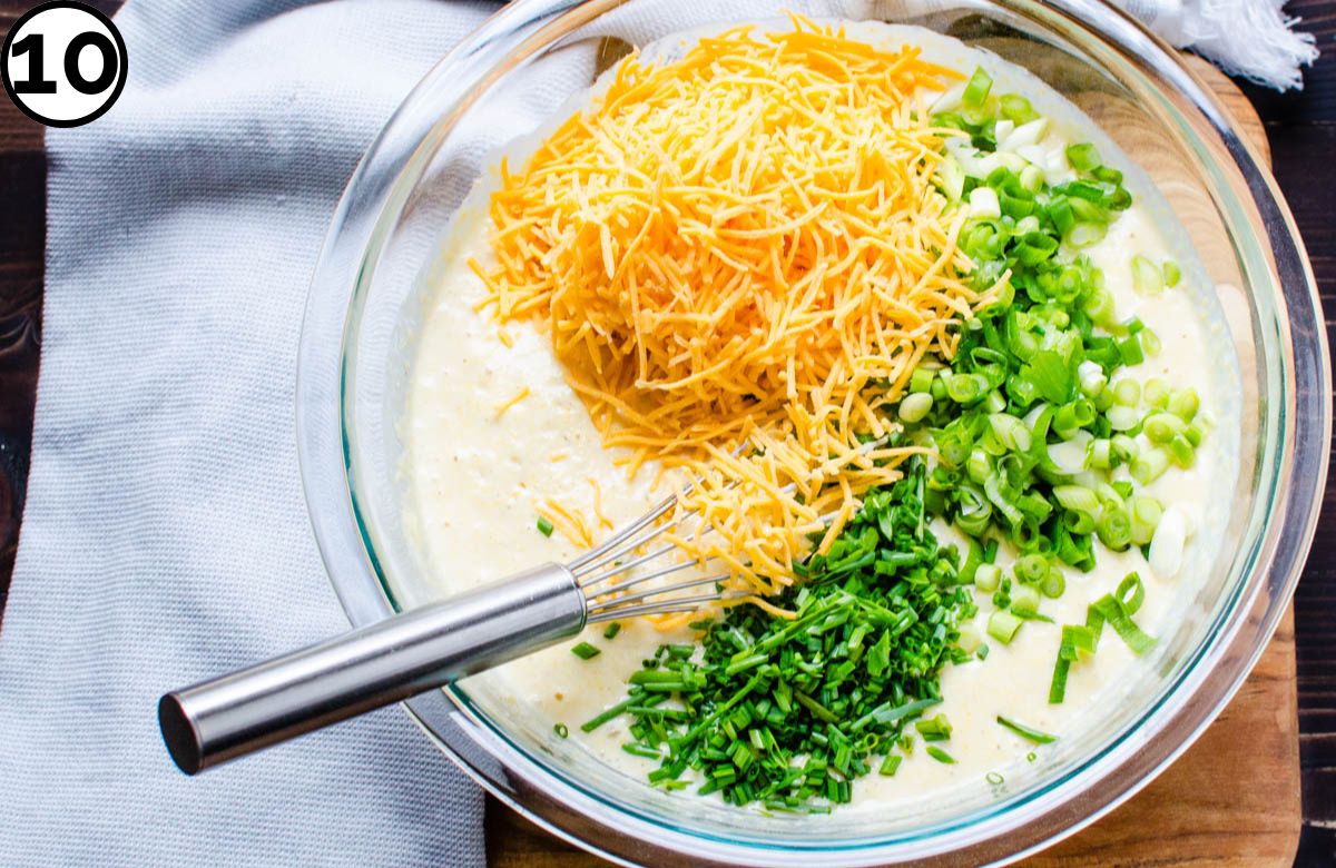 Add the cheese and scallions.