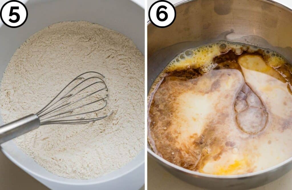 Mix the dry and swet ingredients for the cake batter.