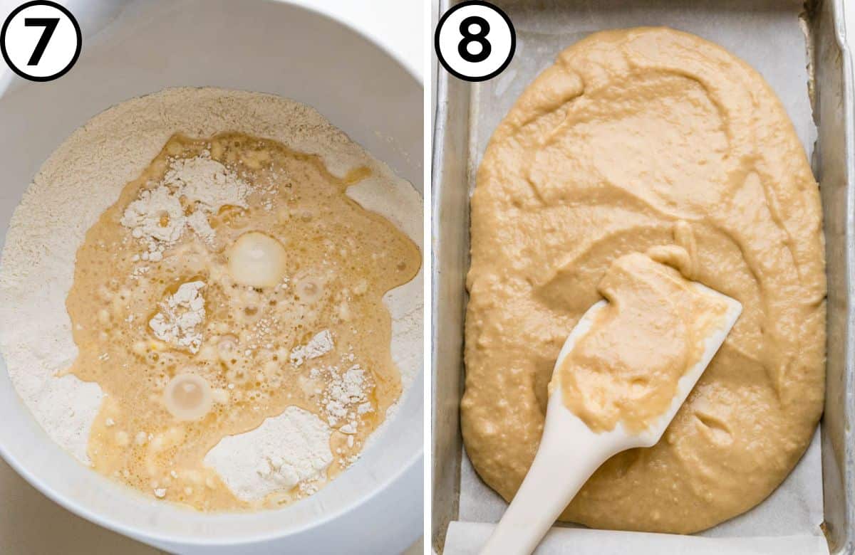 Mix the batter until just moistened and spread into a pan.