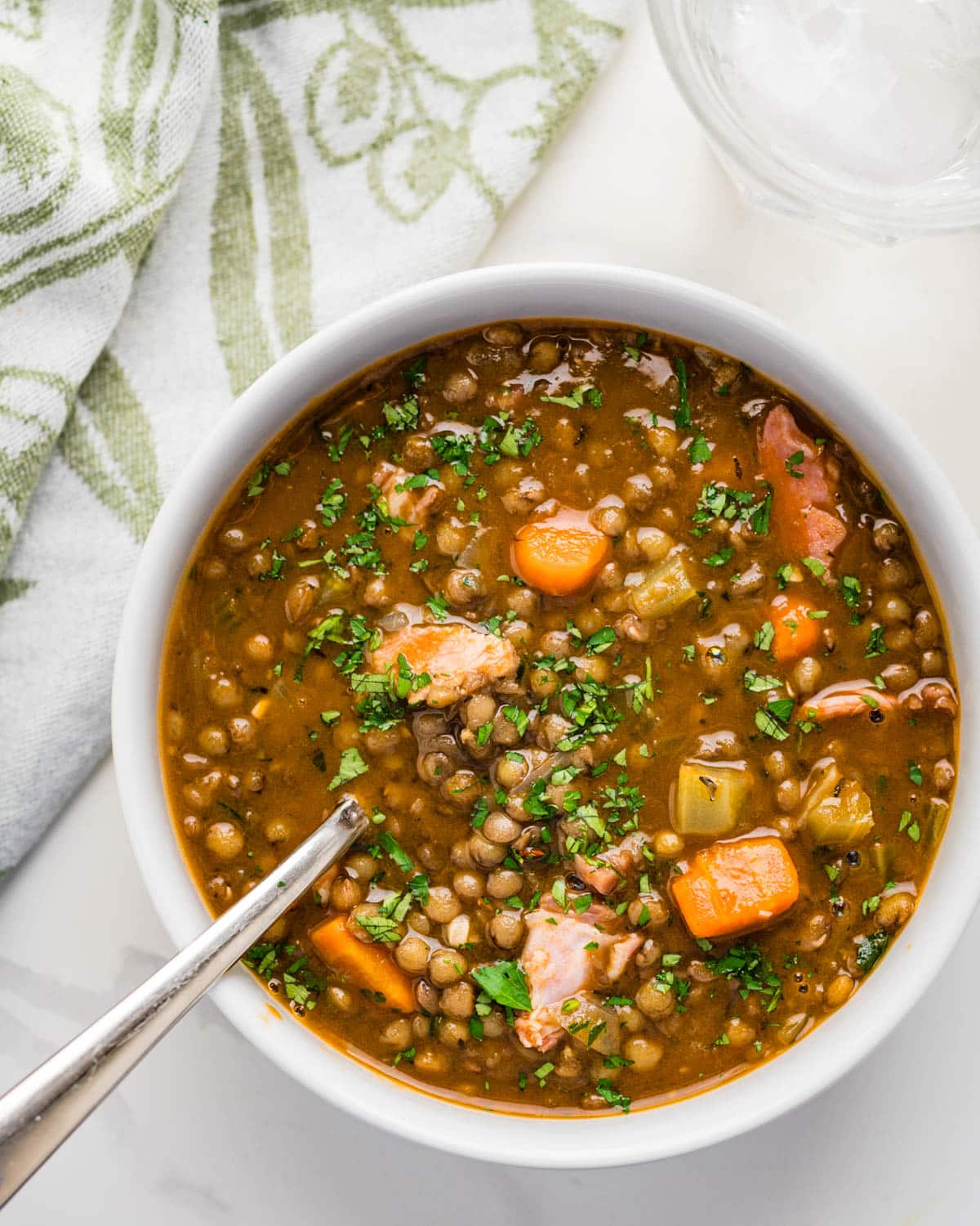 Overhead bowl of soup.
