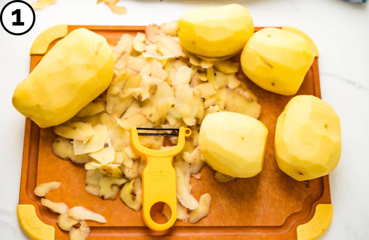 Peel the potatoes.