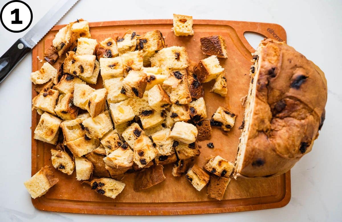 Cube the panettone.