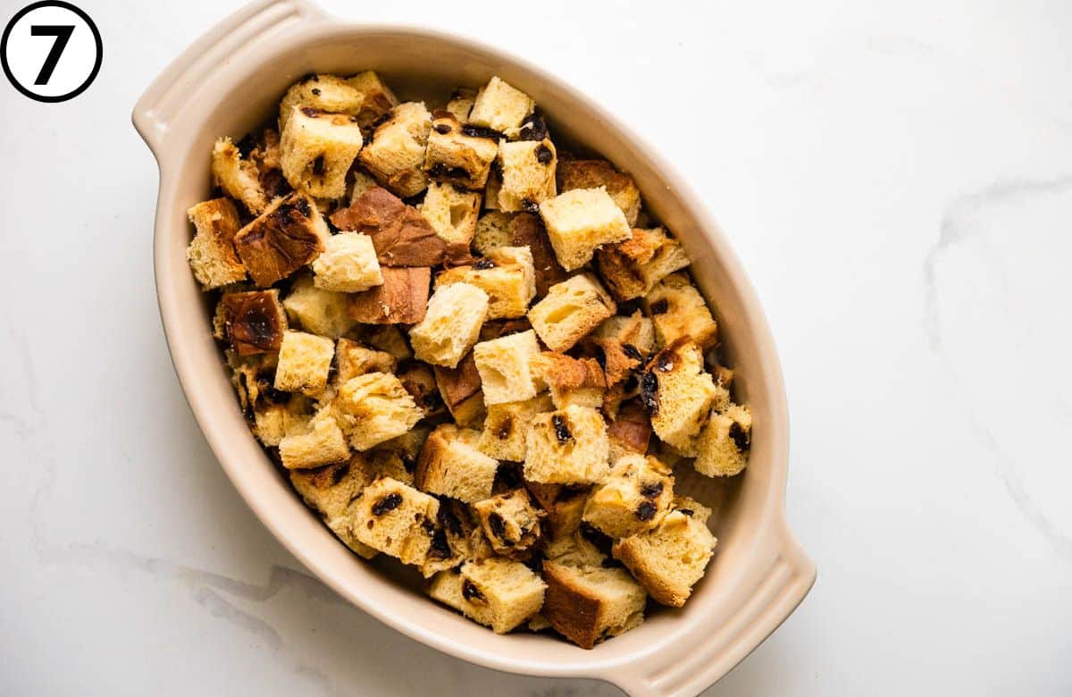 Panettone in a baking dish.