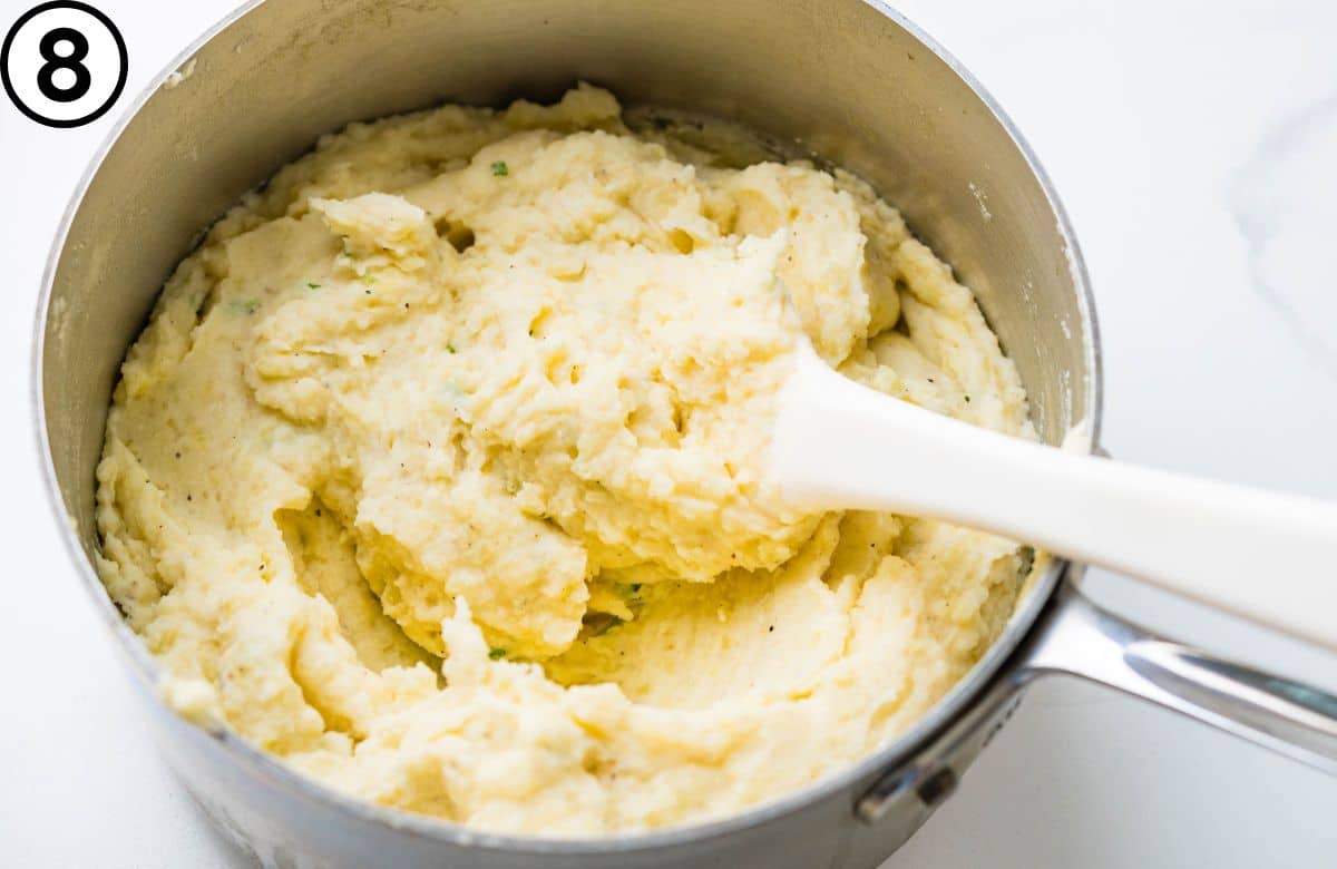 Mashed horseradish potatoes in a pot.