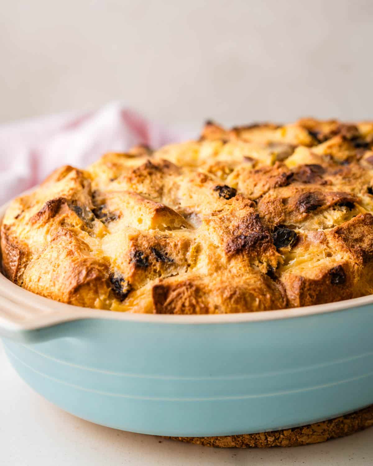 Bread pudding from panettone, hot from the oven.
