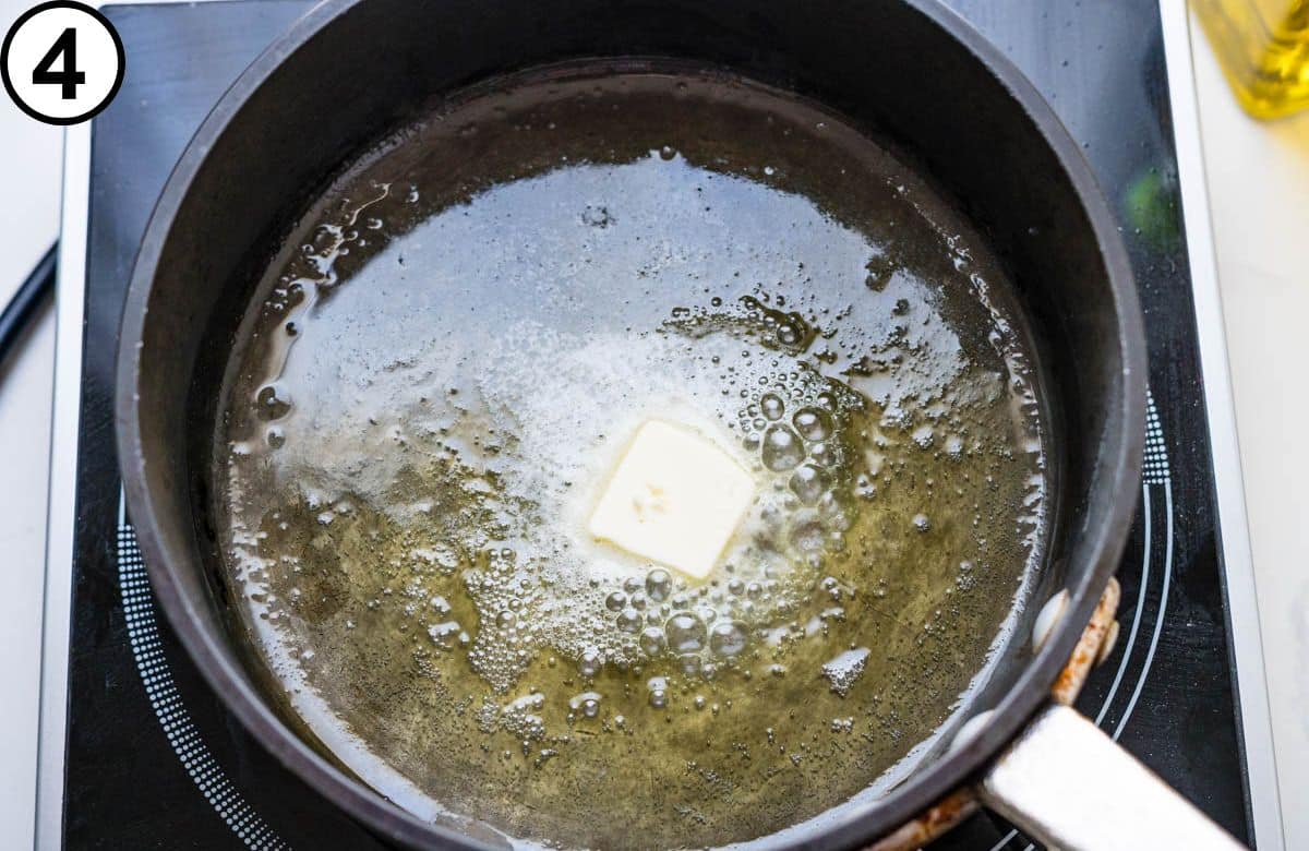 Heat the pan, add oil and butter.