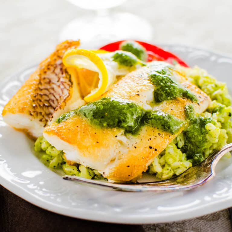 hogfish snapper recipe with green sauce.