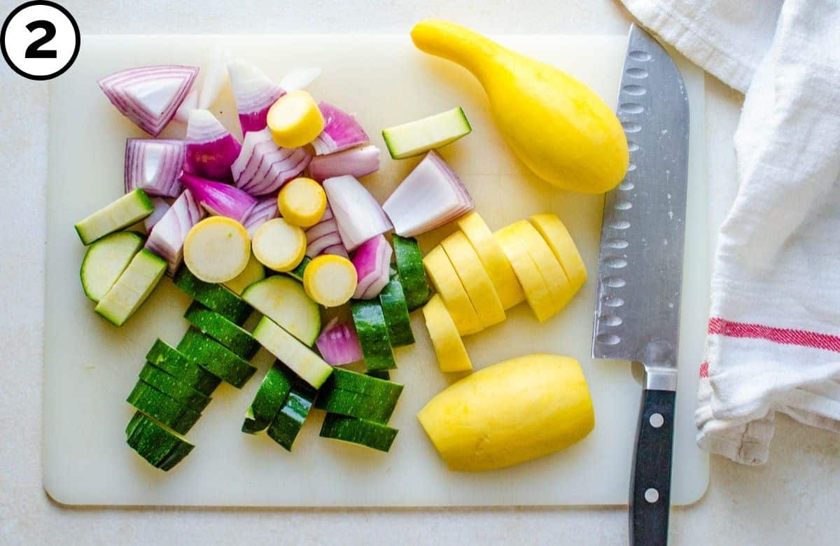 Cut the vegetables into chunks.