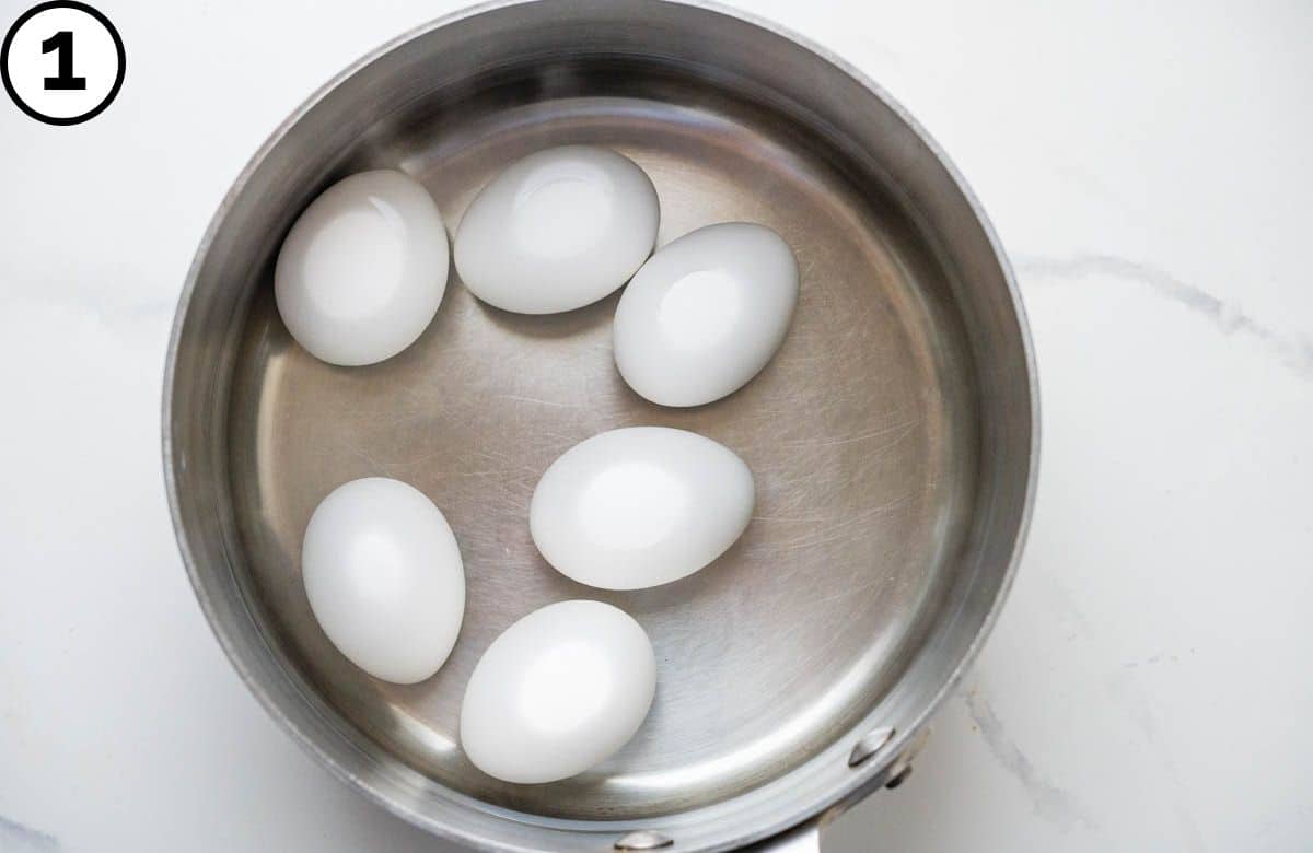 Eggs in a saucepan covered with water.
