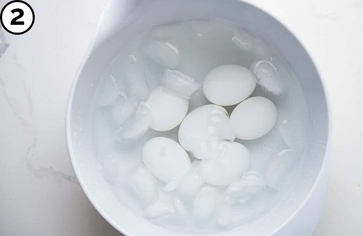 Eggs in an ice bath.