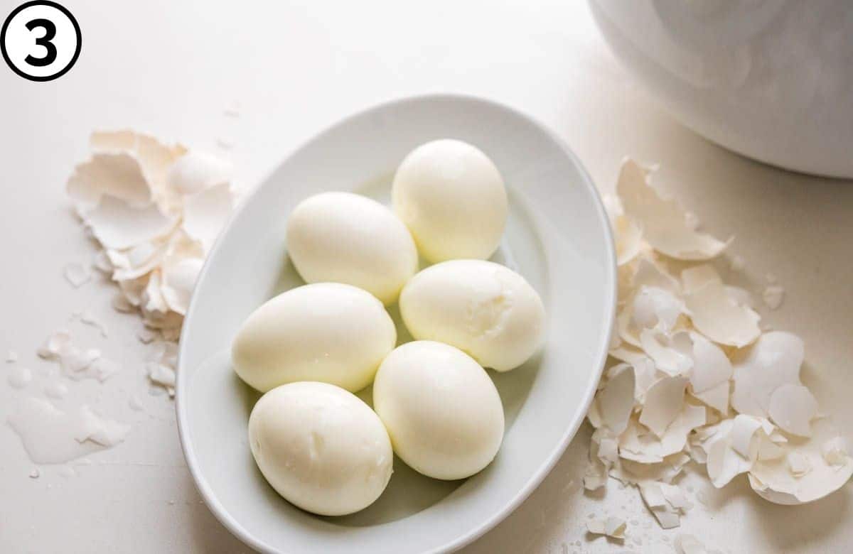 Peel the eggs.