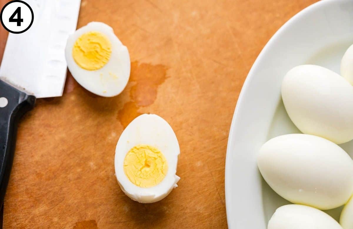 Slice the eggs in half.