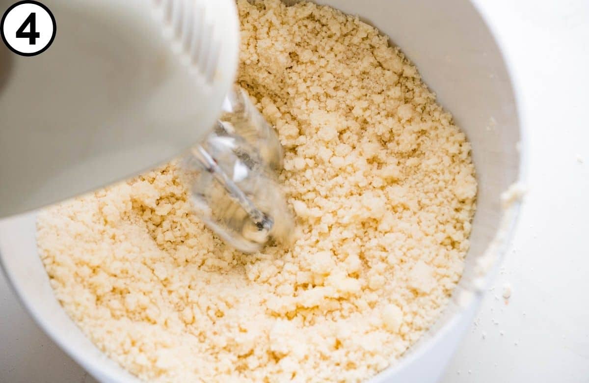 Use a hand mixer to beat the butter into the dry ingredients.