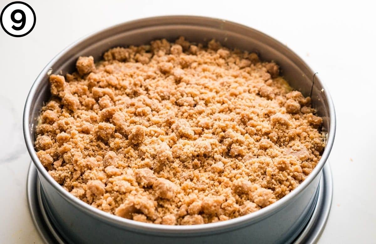 Sprinkle the cinnamon streusel topping over the top.