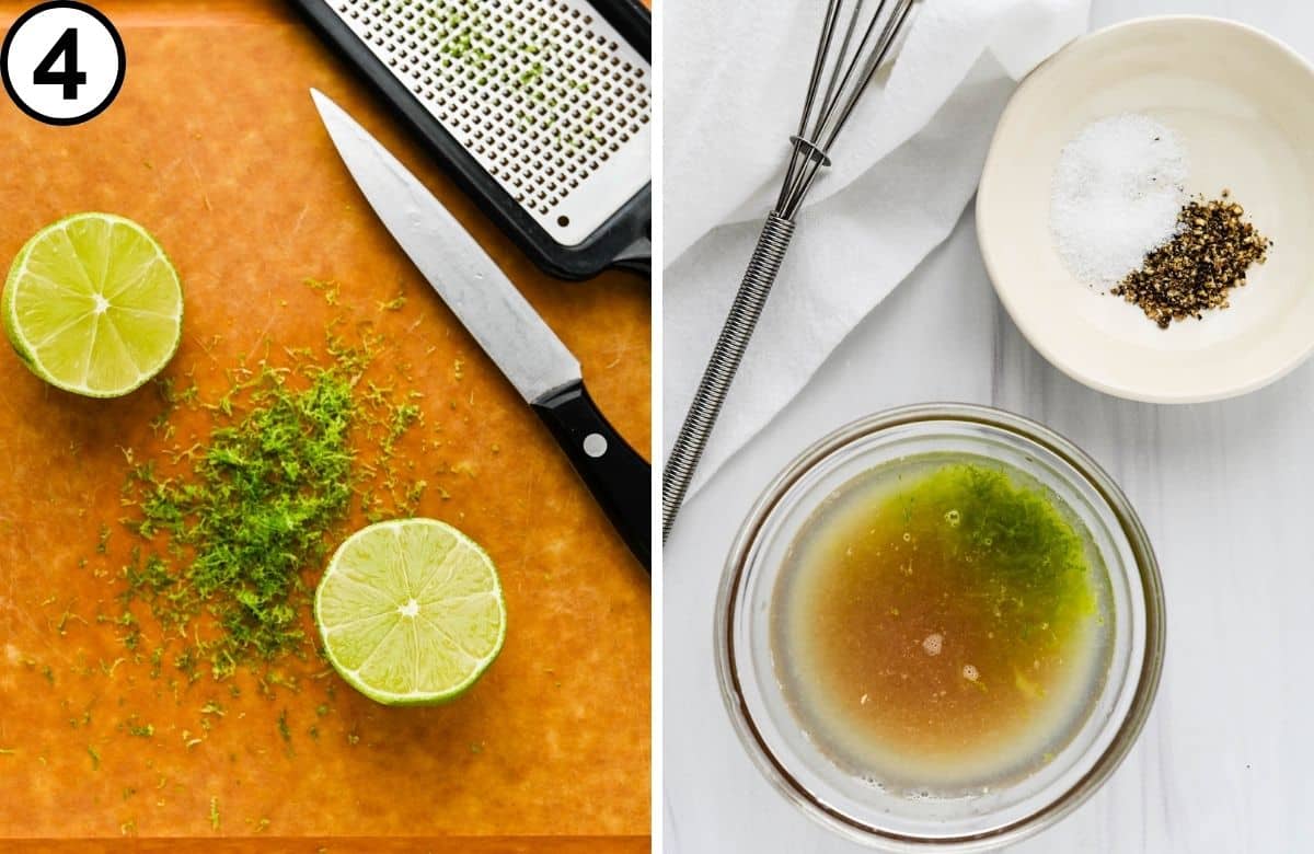 Assembling the honey-lime dressing.