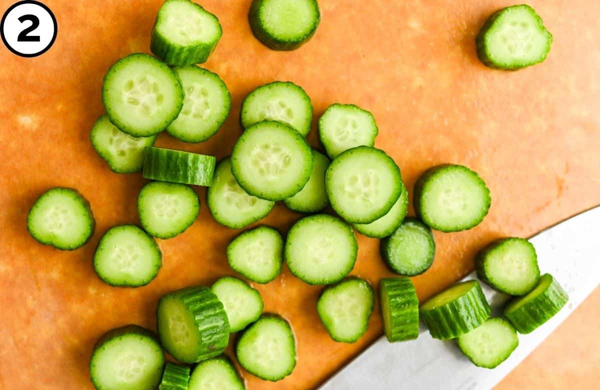 Cut the mini cucumbers into rounds.