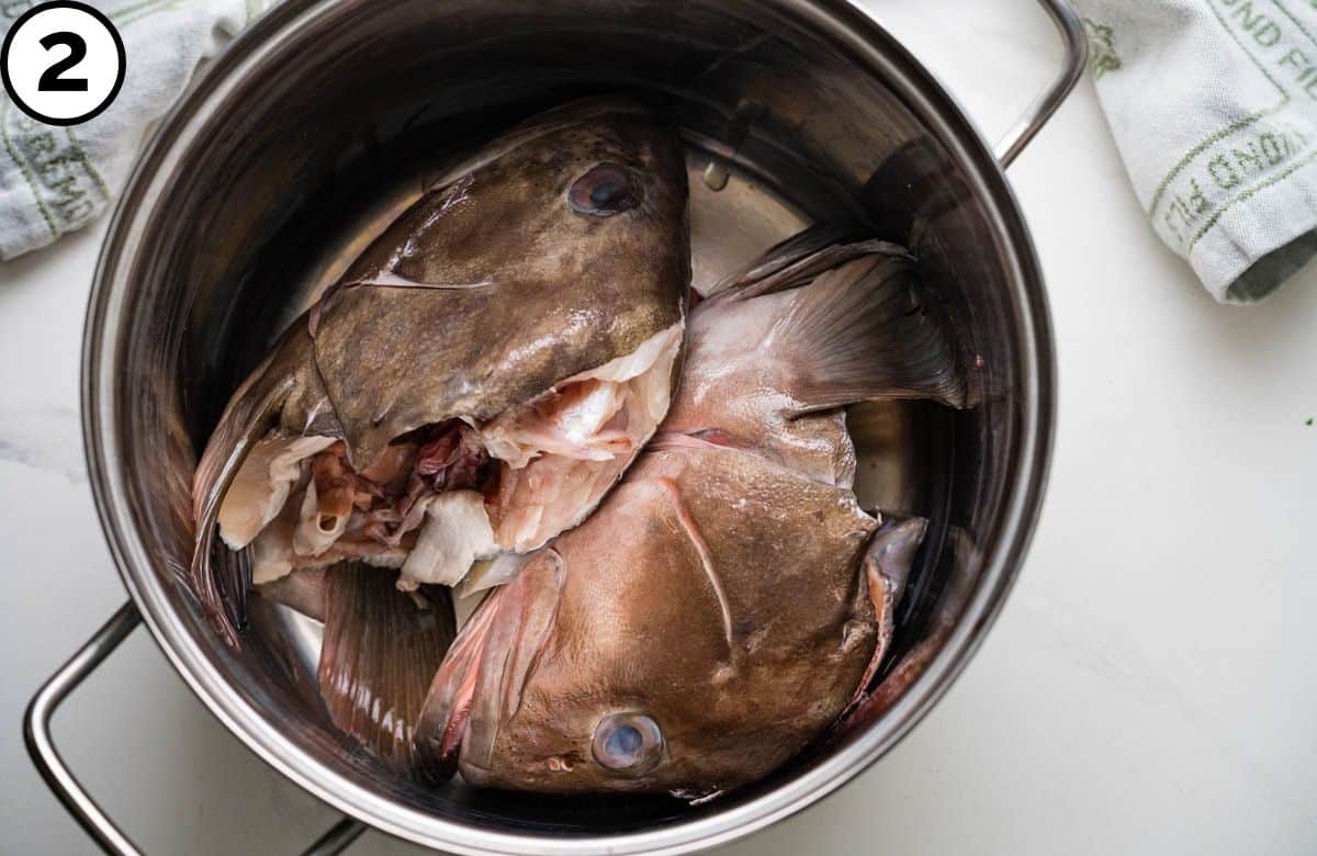 Fish heads in a pot.