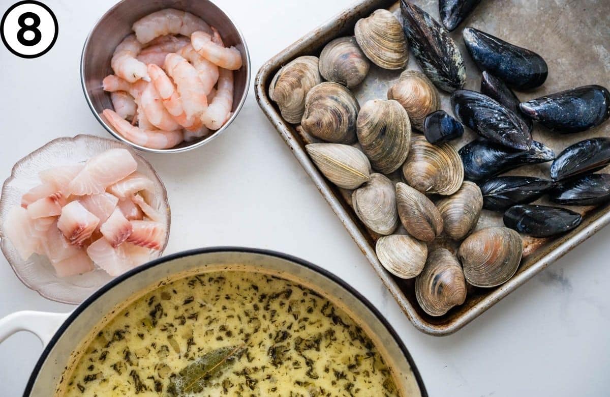 prepping the seafood.