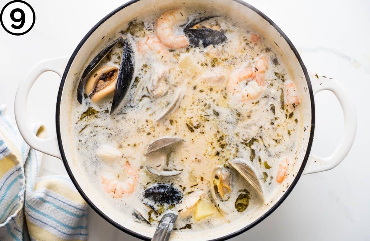 Add the seafood to the pot.