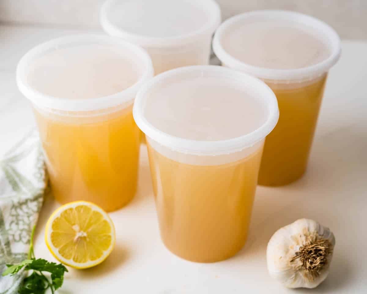 4 containers of fish stock.