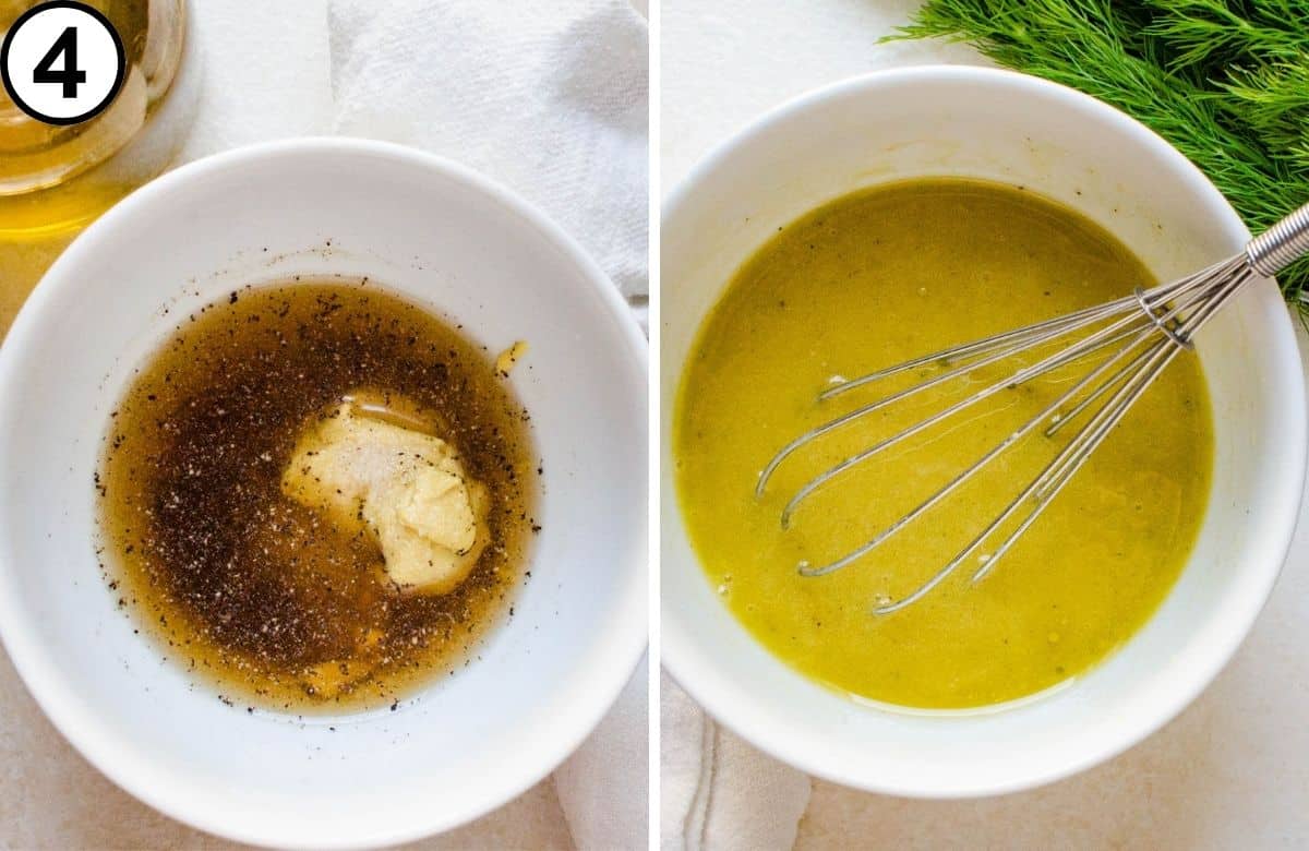 Assembling the Dijon dressing.