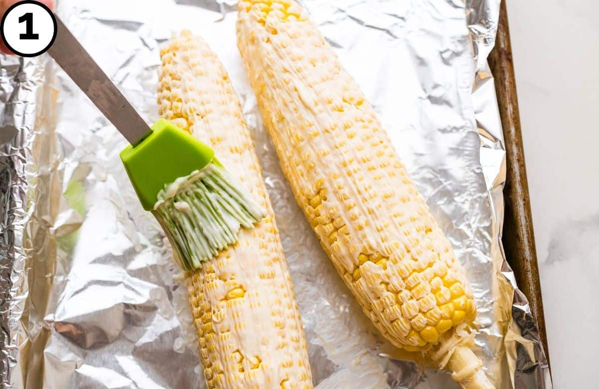 Brush mayo over the corn.