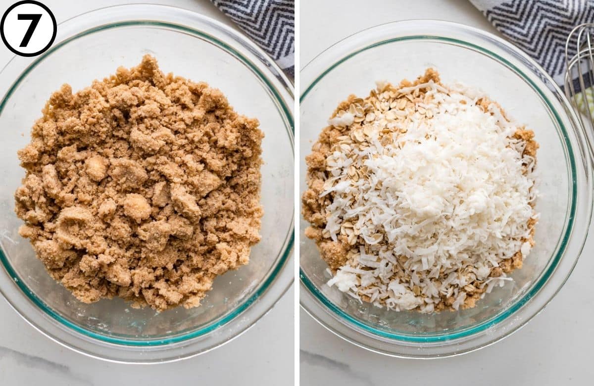 Add the coconut and oatmeal.