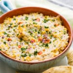 Mexican Street Corn Dip with garnishes.