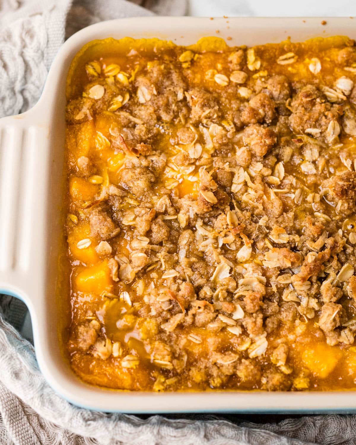 A close-up of the fruit crisp.