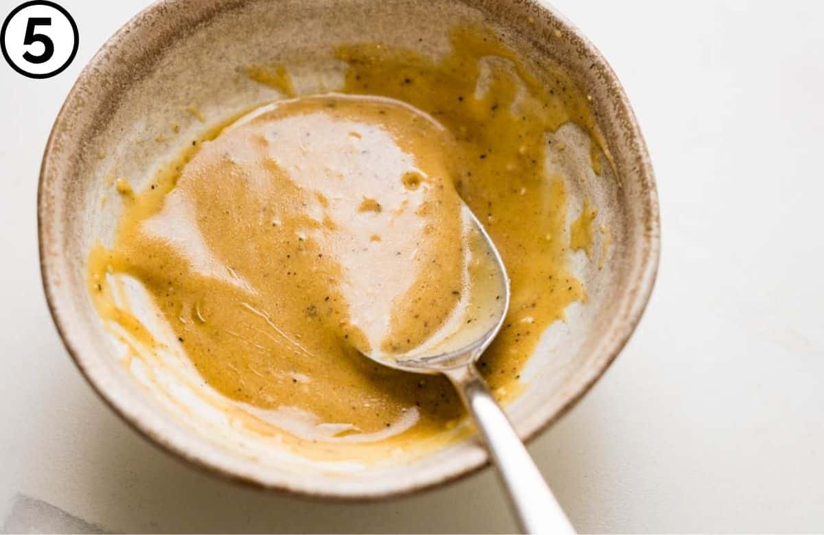 The red wine vinaigrette is made after adding the oil and emulsifying.