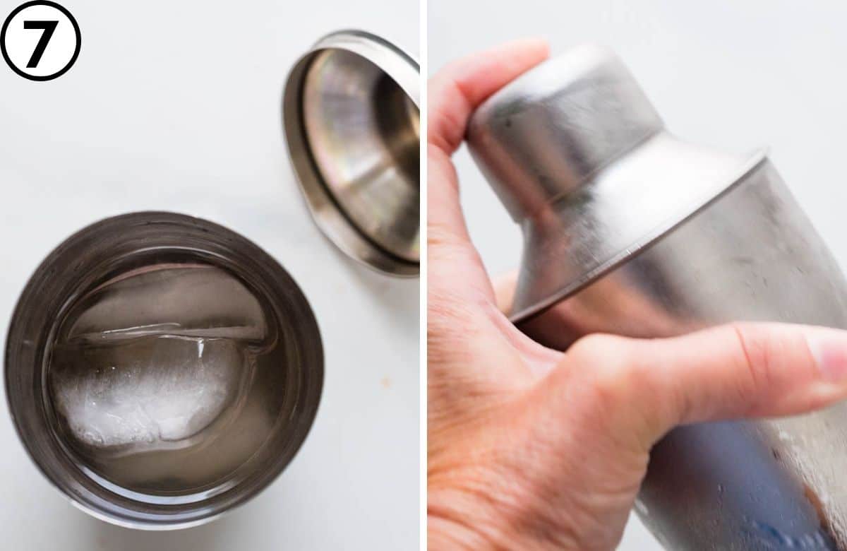 sealing and shaking the cocktail shaker.