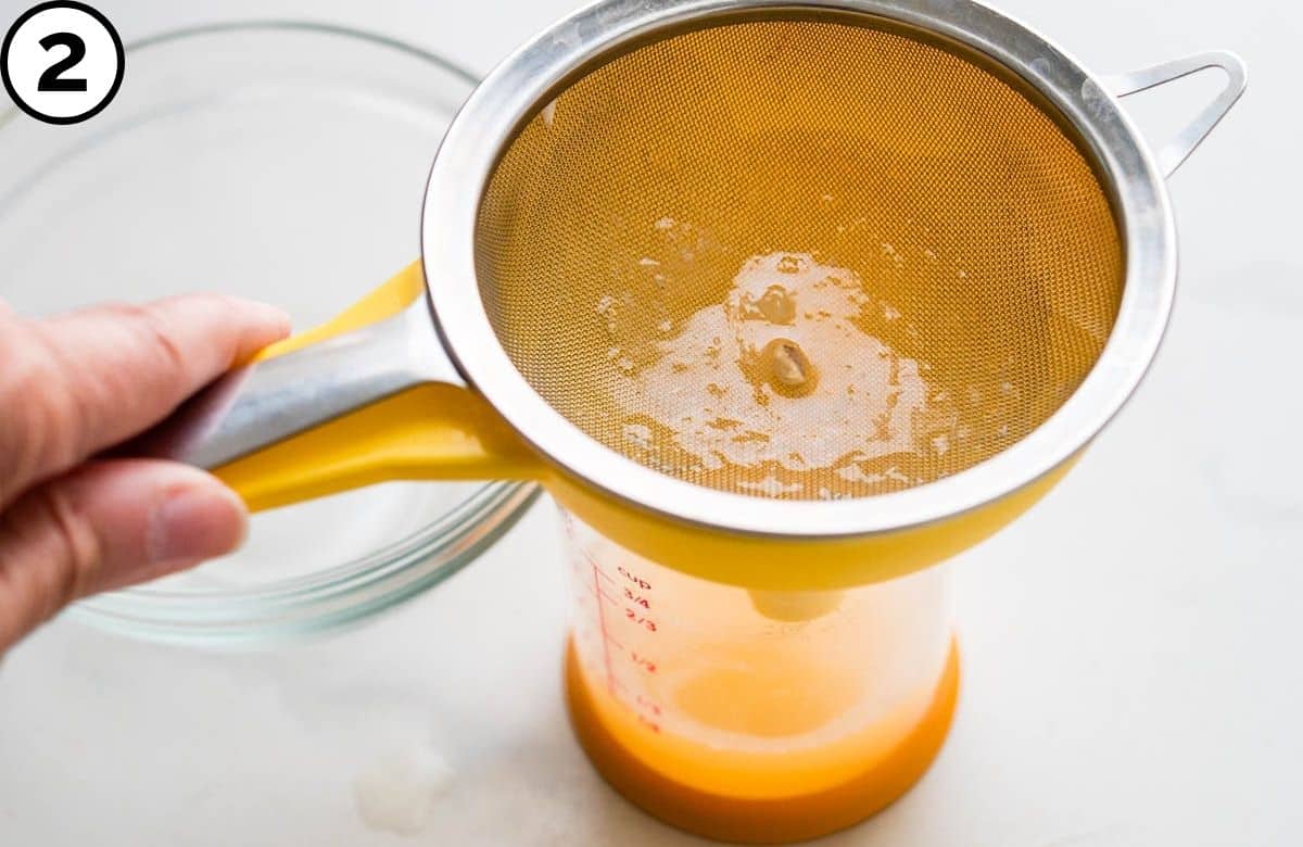 strain the lemon juice to remove pulp and seeds.